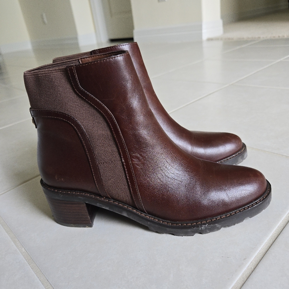 Crown Vintage Womens Ankle Leather Boots 7.5M Rich Mahogany Brown Block Heel